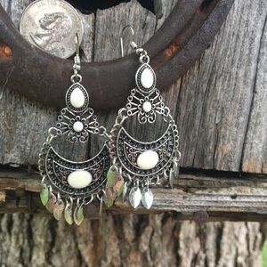 Bohemian silver and cream accent earrings